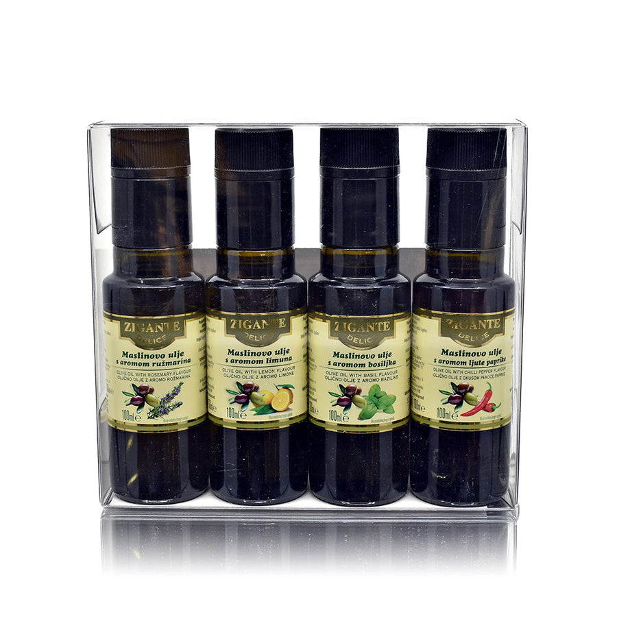 Zigante Delice Collection of flavoured olive oils Gift box 4 x 100 ml - Zigante Tartufi Online Shop, Truffle Shop, Truffle Products