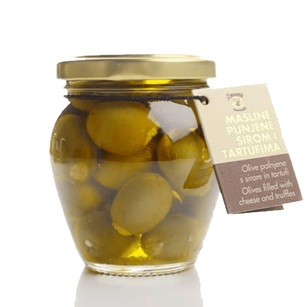 Specialties with Truffles Olives filled with cheese and truffles - Zigante Tartufi Online Shop, Truffle Shop, Truffle Products